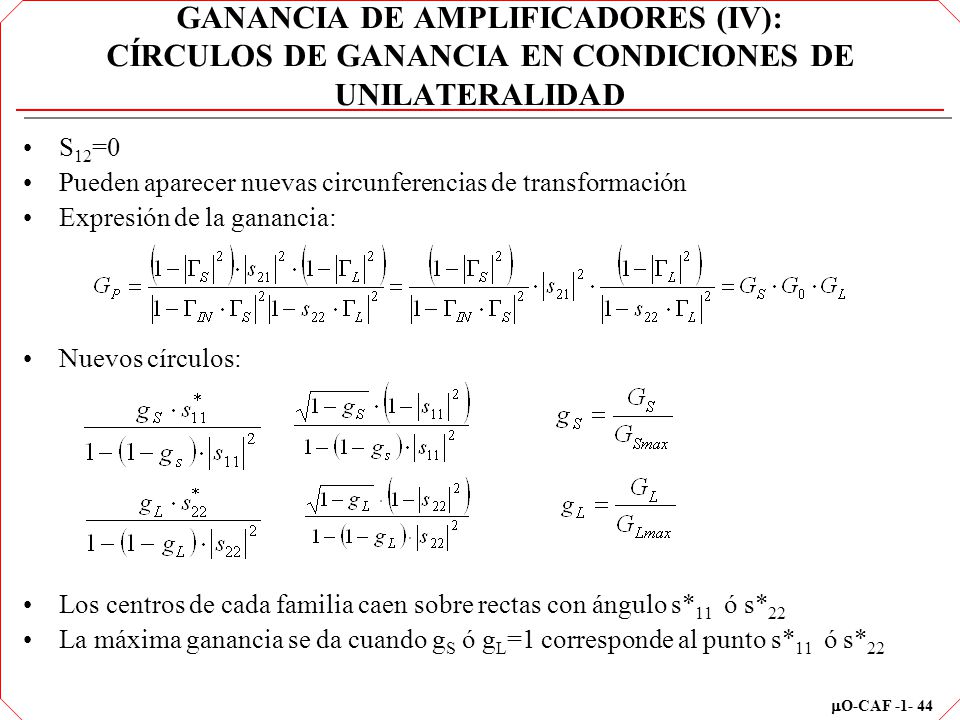 GANANCIA DE AMPLIFICADORES (IV): CÍRCULOS DE GANANCIA EN CONDICIONES DE UNILATERALIDAD
