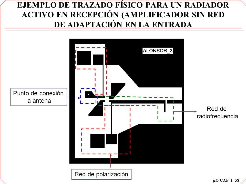 EJEMPLO DE TRAZADO FÍSICO PARA UN RADIADOR ACTIVO EN RECEPCIÓN (AMPLIFICADOR SIN RED DE ADAPTACIÓN EN LA ENTRADA