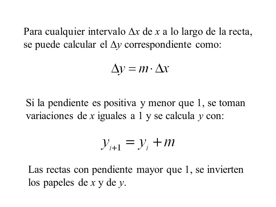 Para cualquier intervalo Dx de x a lo largo de la recta, se puede calcular el Dy correspondiente como: