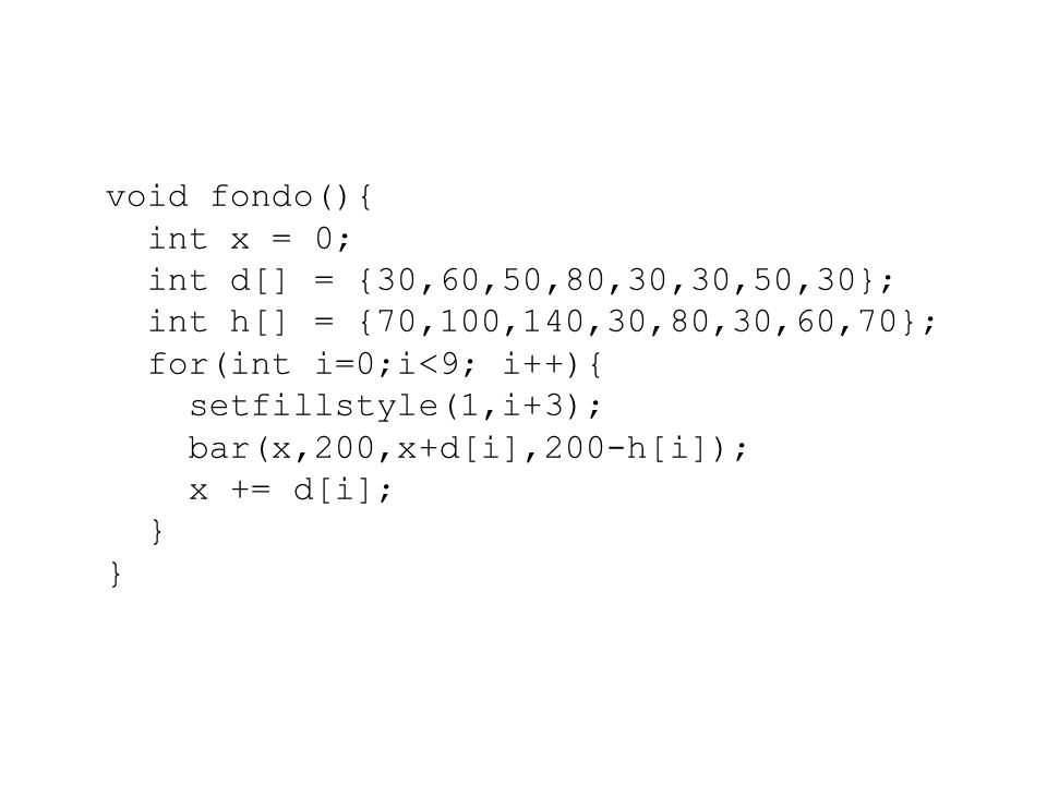 void fondo(){ int x = 0; int d[] = {30,60,50,80,30,30,50,30}; int h[] = {70,100,140,30,80,30,60,70};