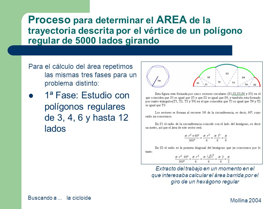 Proceso para determinar el AREA de la trayectoria descrita por el vértice de un polígono regular de 5000 lados girando