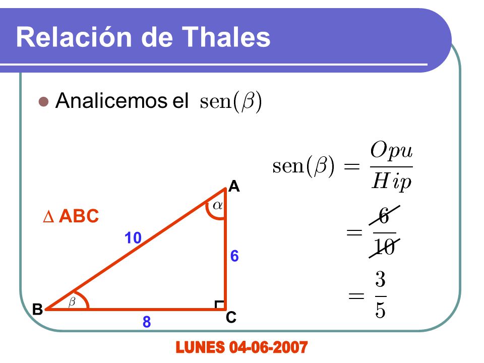 Relación de Thales Analicemos el D ABC B C A LUNES