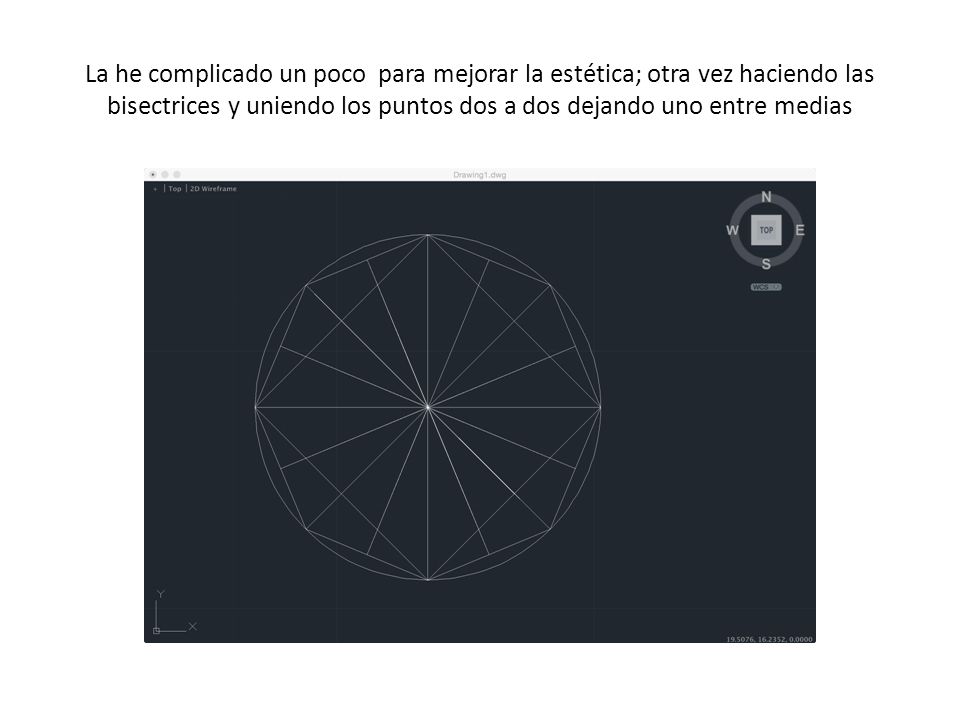 La he complicado un poco para mejorar la estética; otra vez haciendo las bisectrices y uniendo los puntos dos a dos dejando uno entre medias