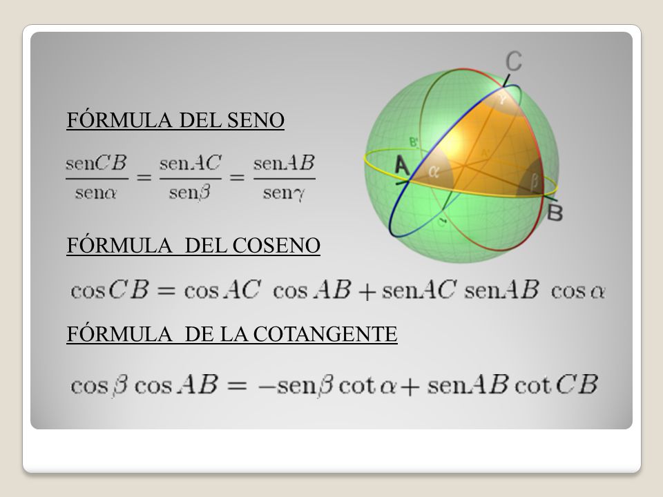 FÓRMULA DEL SENO FÓRMULA DEL COSENO FÓRMULA DE LA COTANGENTE