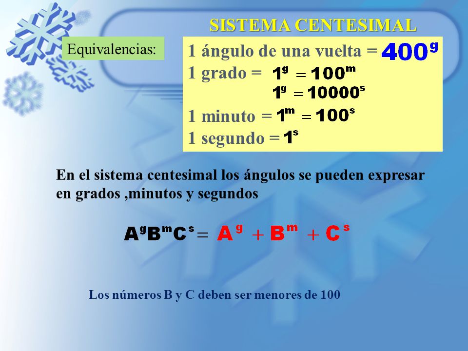 SISTEMA CENTESIMAL 1 ángulo de una vuelta = 1 grado = 1 minuto =