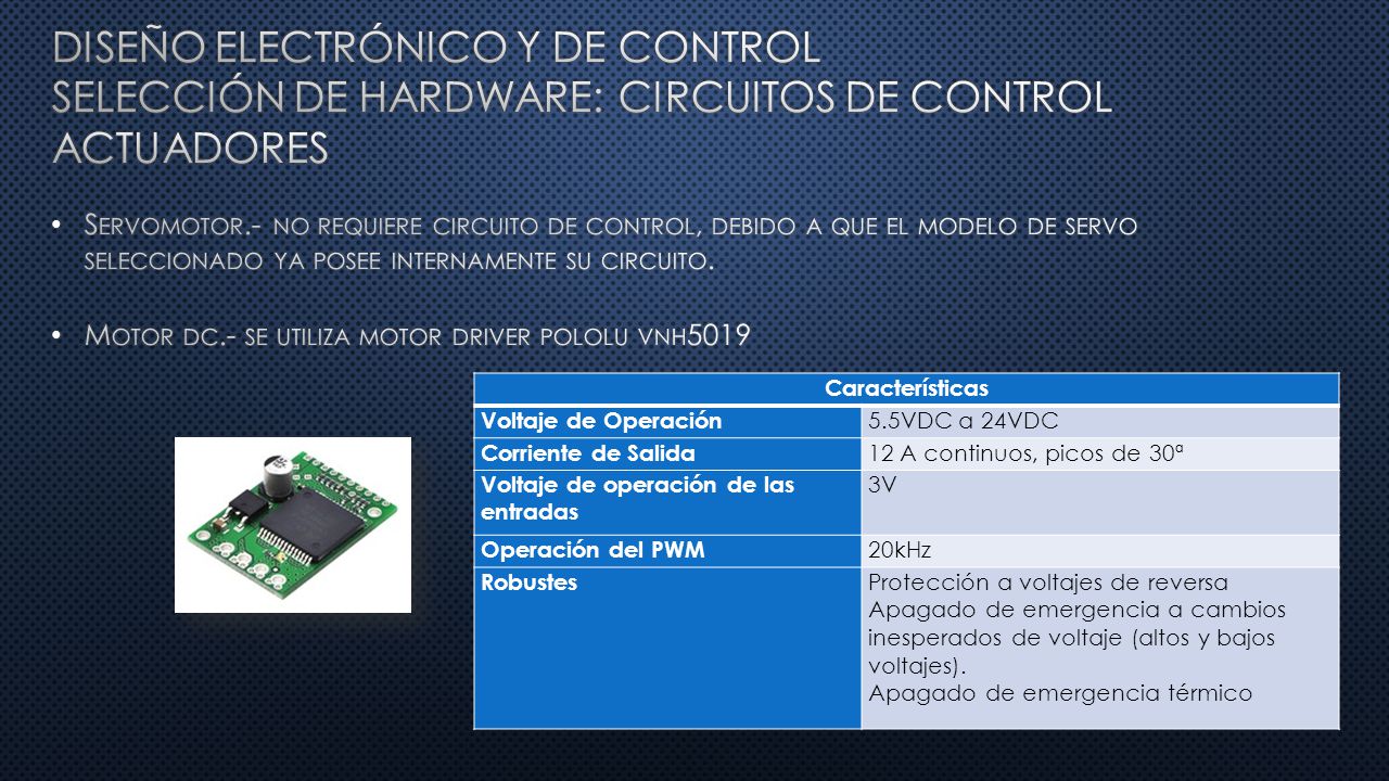 Diseño electrónico y de control selección de hardware: circuitos de control actuadores