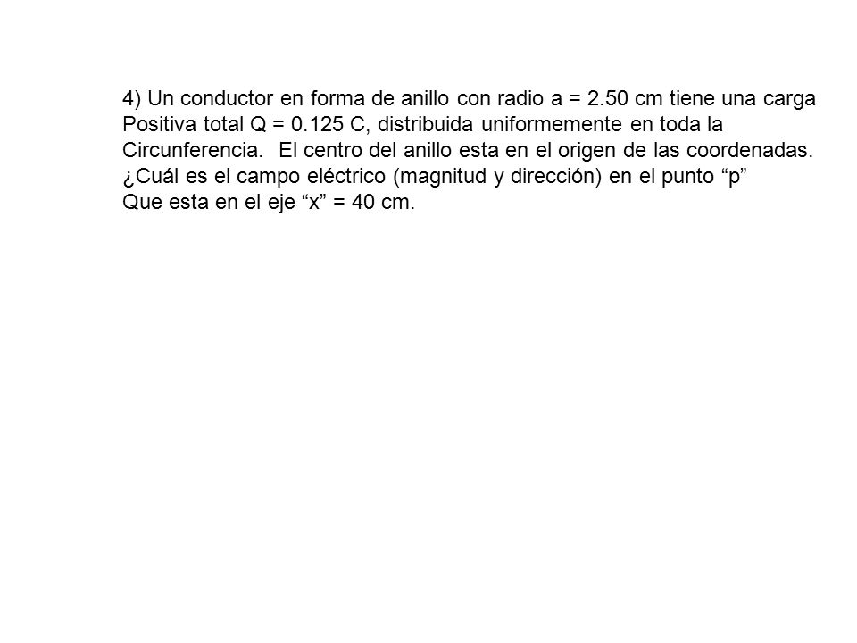 4) Un conductor en forma de anillo con radio a = 2