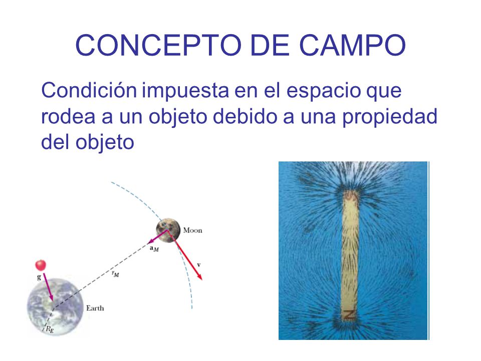 CONCEPTO DE CAMPO Condición impuesta en el espacio que rodea a un objeto debido a una propiedad del objeto.