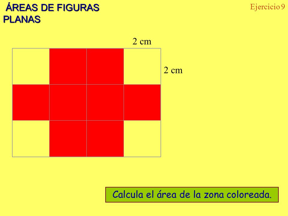 Calcula el área de la zona coloreada.