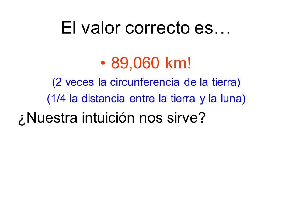 El valor correcto es… 89,060 km! ¿Nuestra intuición nos sirve