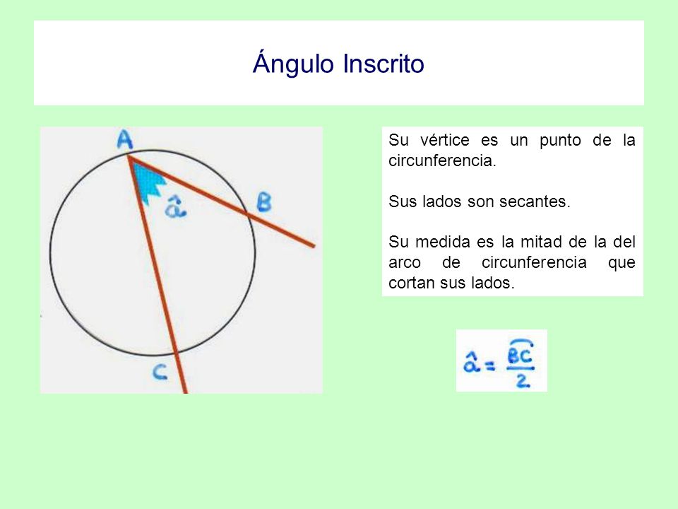 Ángulo Inscrito Su vértice es un punto de la circunferencia.
