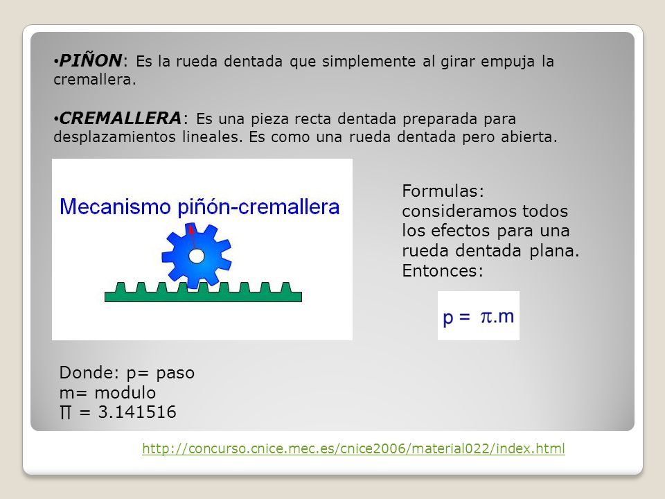 Formulas: consideramos todos los efectos para una rueda dentada plana.