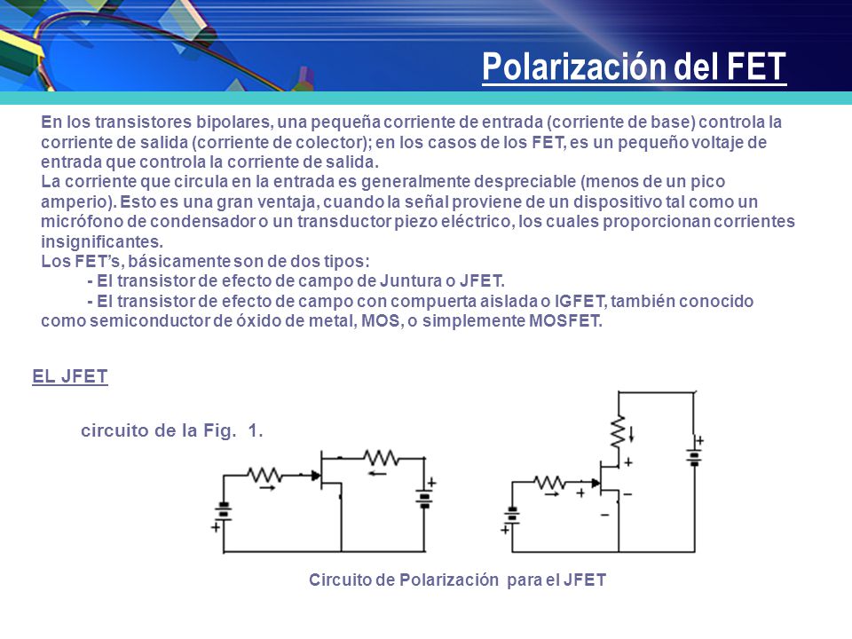 Polarización del FET EL JFET Sea el circuito de la Fig. 1.
