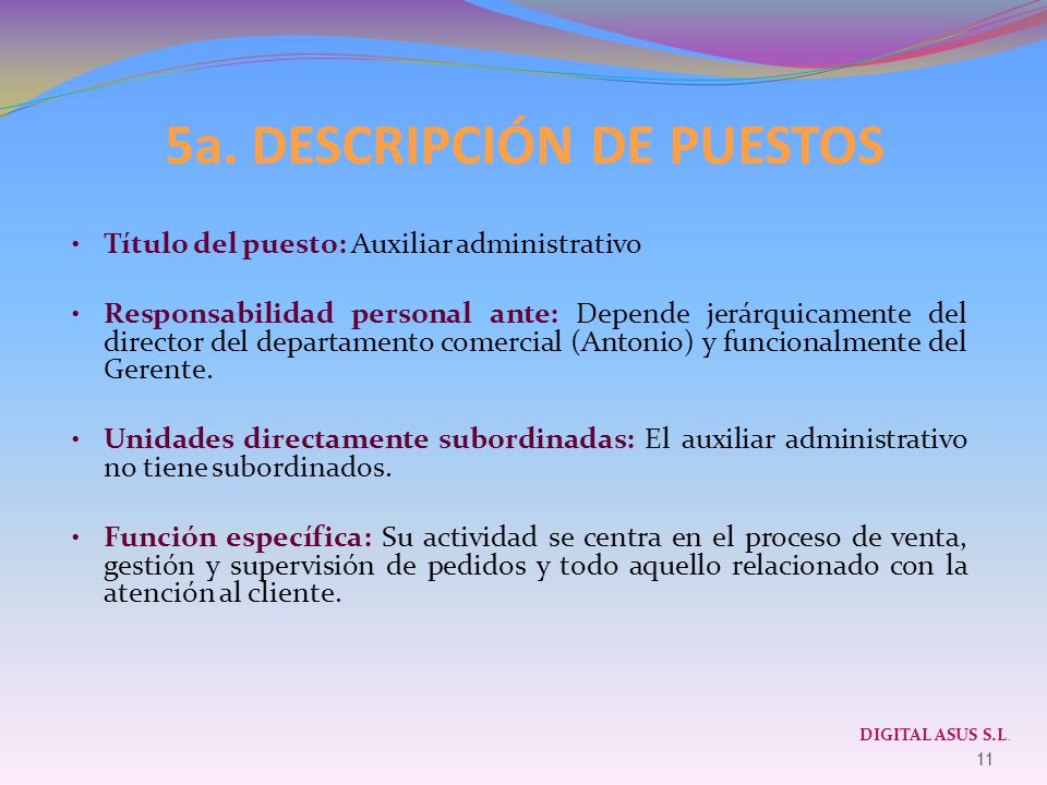 5a. DESCRIPCIÓN DE PUESTOS