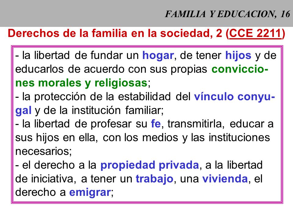Derechos de la familia en la sociedad, 2 (CCE 2211)