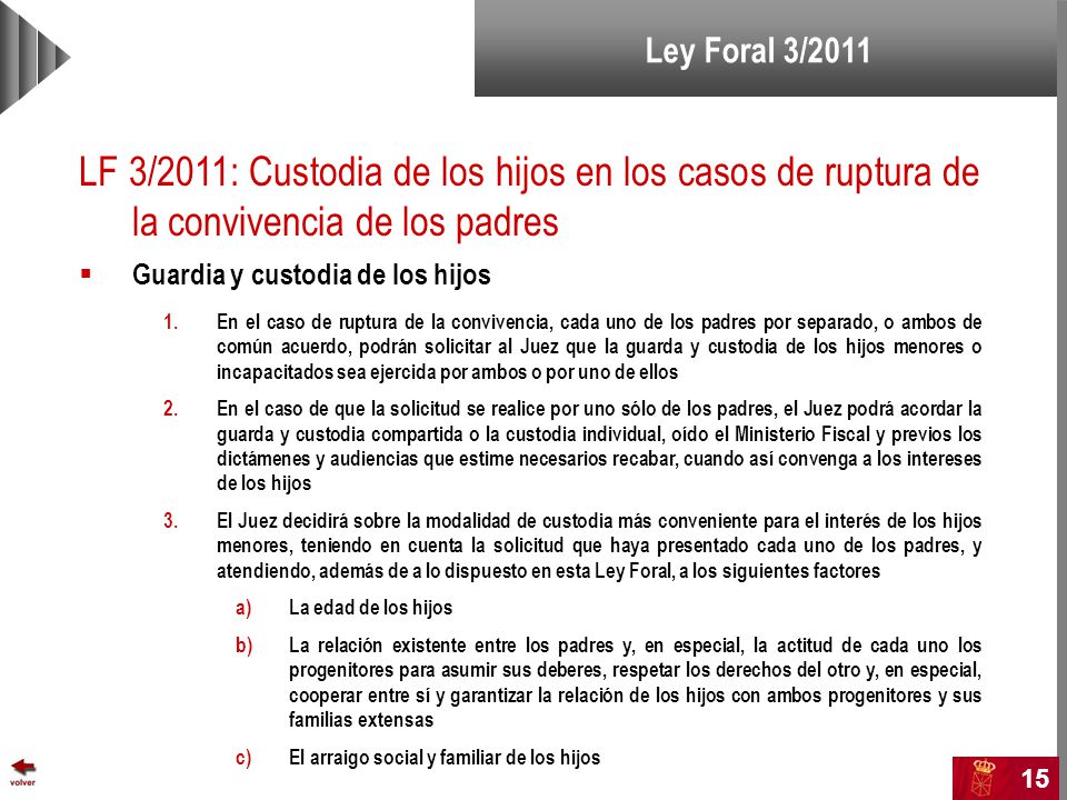 Ley Foral 3/2011 LF 3/2011: Custodia de los hijos en los casos de ruptura de la convivencia de los padres.