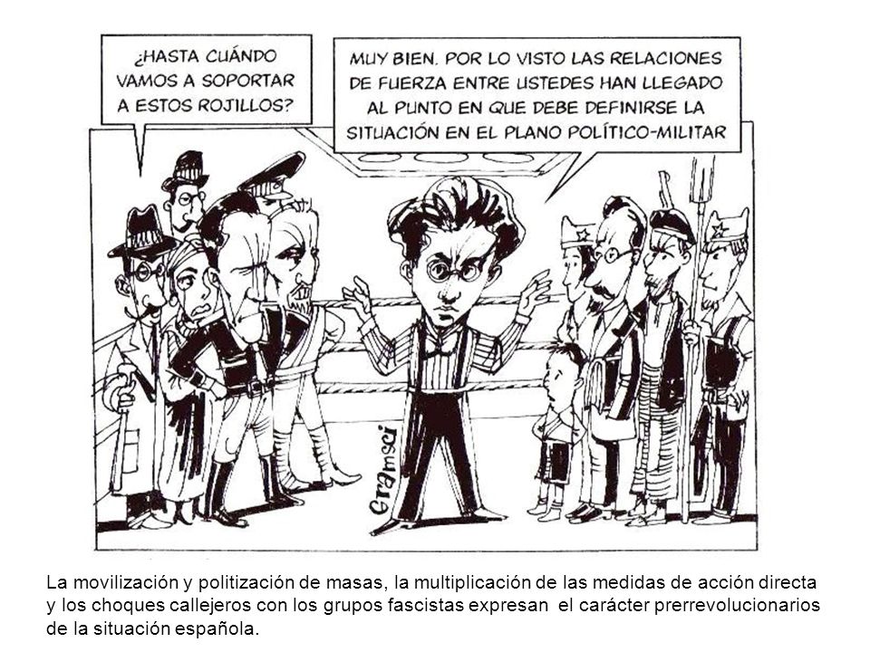 La movilización y politización de masas, la multiplicación de las medidas de acción directa y los choques callejeros con los grupos fascistas expresan el carácter prerrevolucionarios de la situación española.