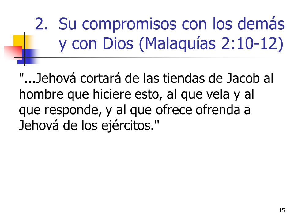 Su compromisos con los demás y con Dios (Malaquías 2:10-12)