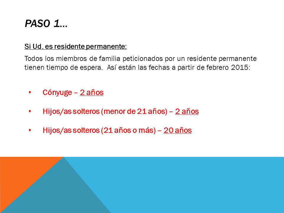 Paso 1… Cónyuge – 2 años Hijos/as solteros (menor de 21 años) – 2 años