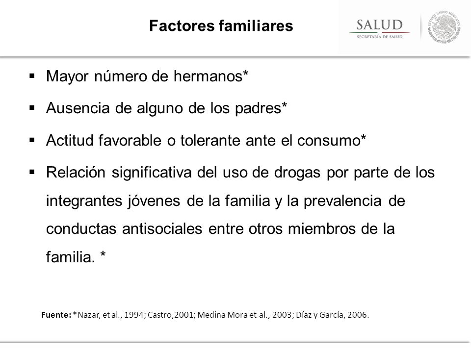 Mayor número de hermanos* Ausencia de alguno de los padres*