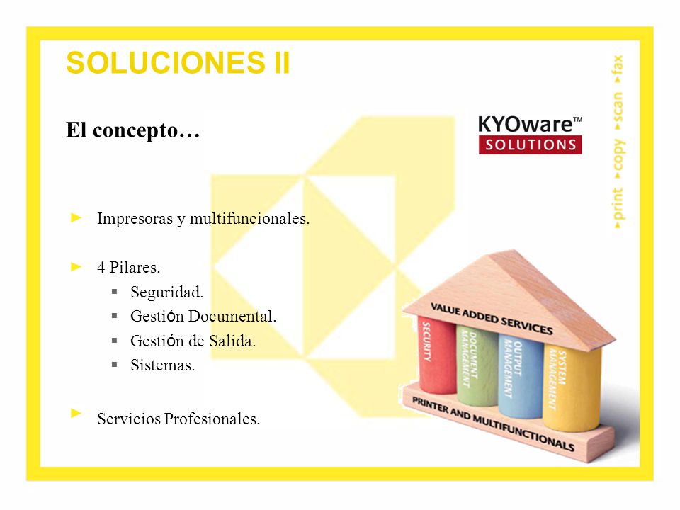 SOLUCIONES II El concepto… Impresoras y multifuncionales. 4 Pilares.