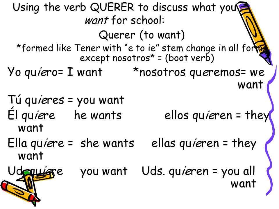Using the verb QUERER to discuss what you want for school: