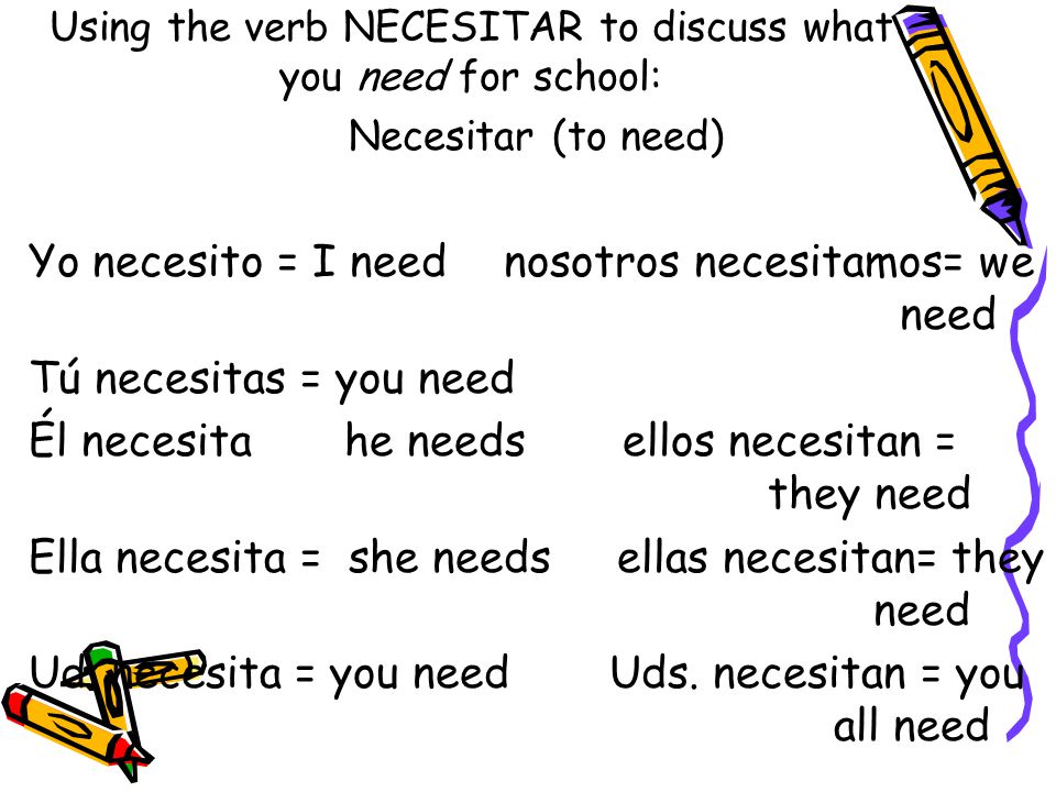 Using the verb NECESITAR to discuss what you need for school: