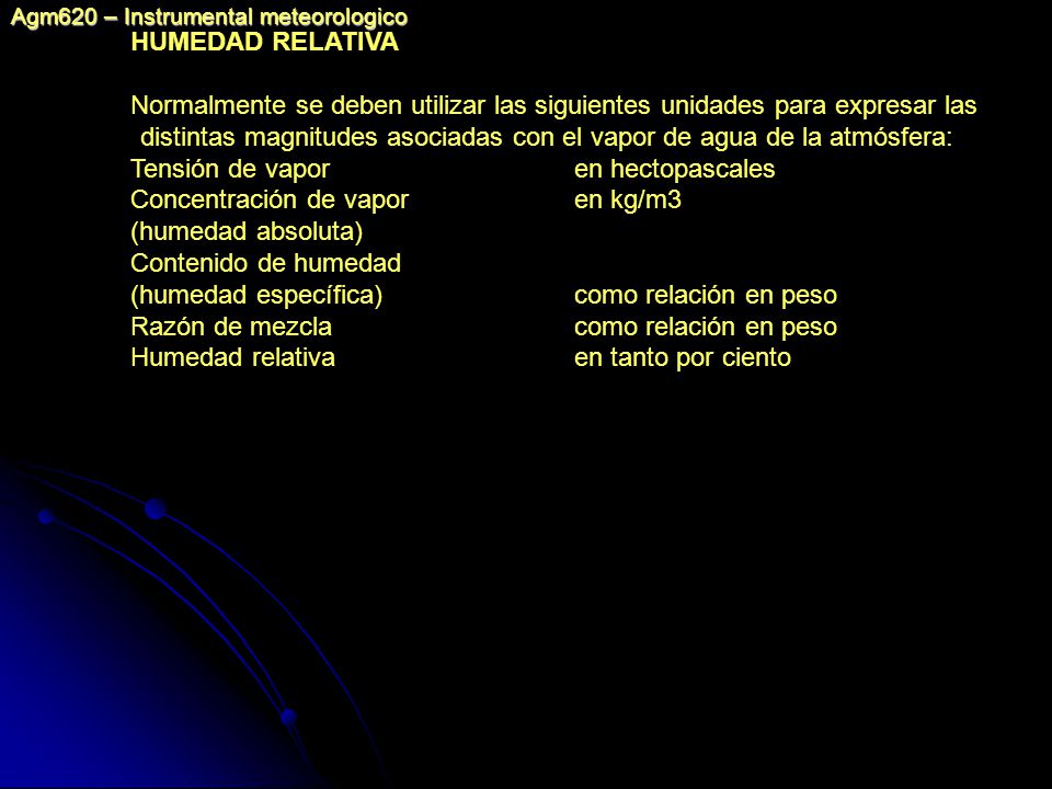 Tensión de vapor en hectopascales Concentración de vapor en kg/m3