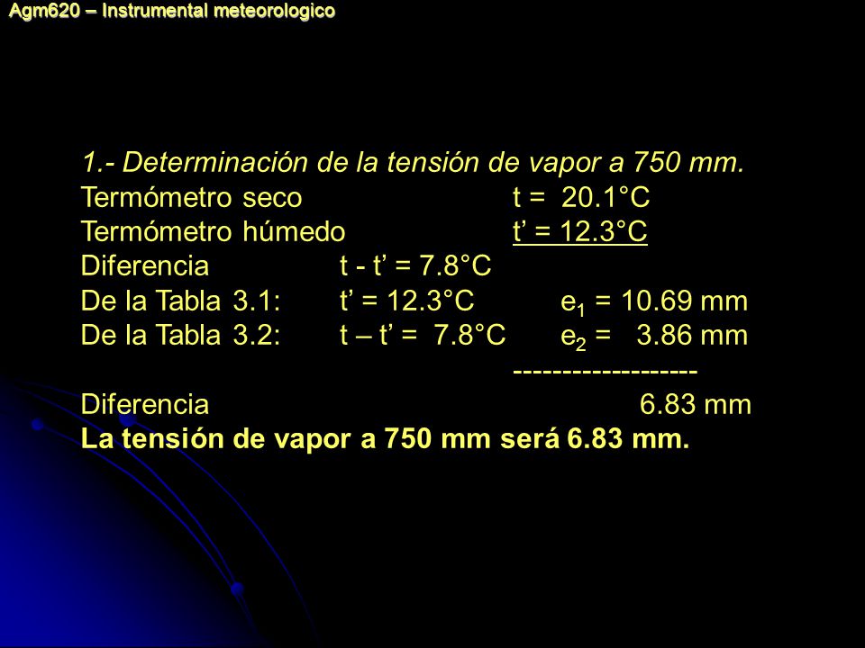1.- Determinación de la tensión de vapor a 750 mm.