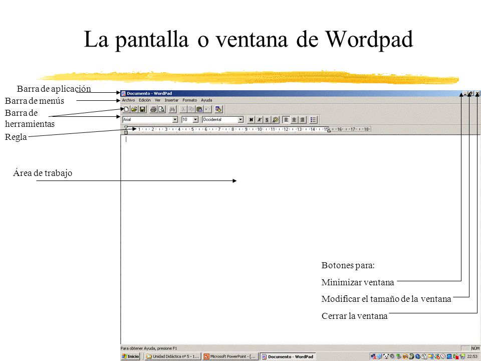 La pantalla o ventana de Wordpad