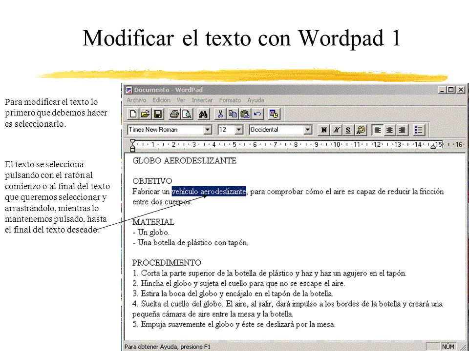 Modificar el texto con Wordpad 1