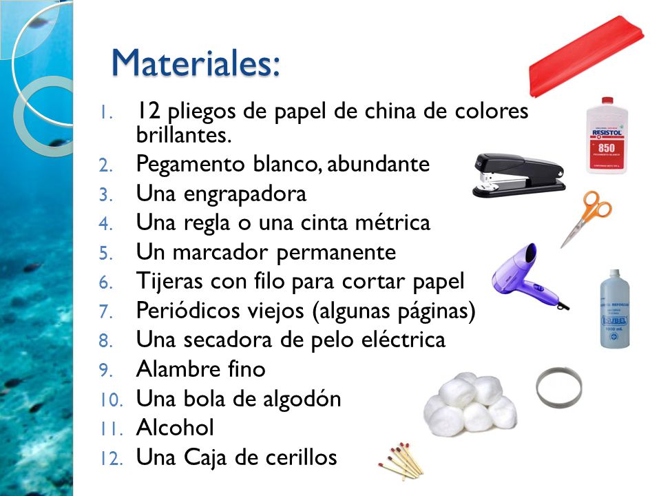 Materiales: 12 pliegos de papel de china de colores brillantes.