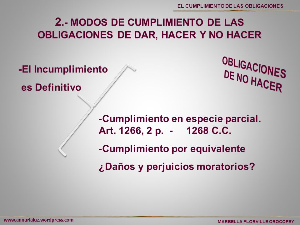 2.- MODOS DE CUMPLIMIENTO DE LAS OBLIGACIONES DE DAR, HACER Y NO HACER