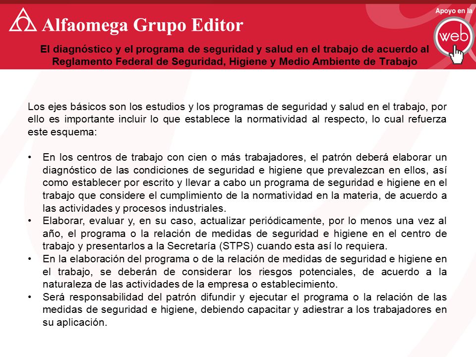El diagnóstico y el programa de seguridad y salud en el trabajo de acuerdo al Reglamento Federal de Seguridad, Higiene y Medio Ambiente de Trabajo
