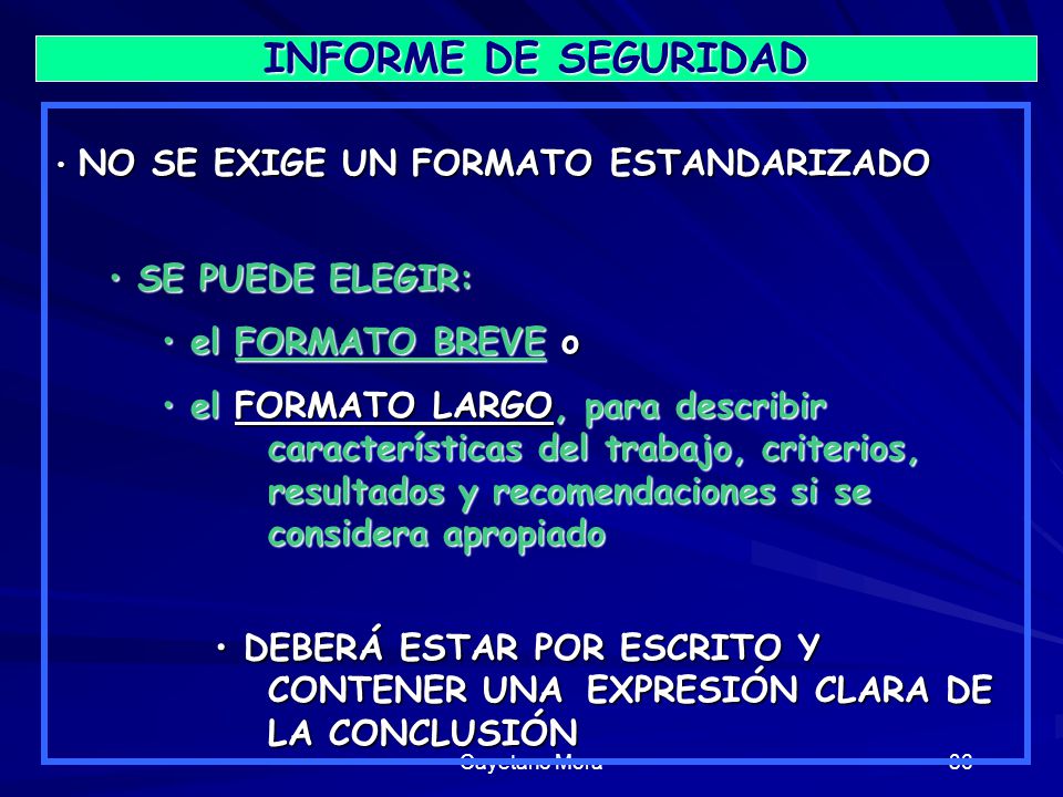 INFORME DE SEGURIDAD SE PUEDE ELEGIR: el FORMATO BREVE o