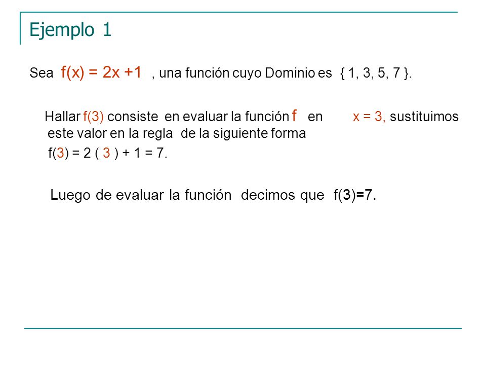 Ejemplo 1 Luego de evaluar la función decimos que f(3)=7.