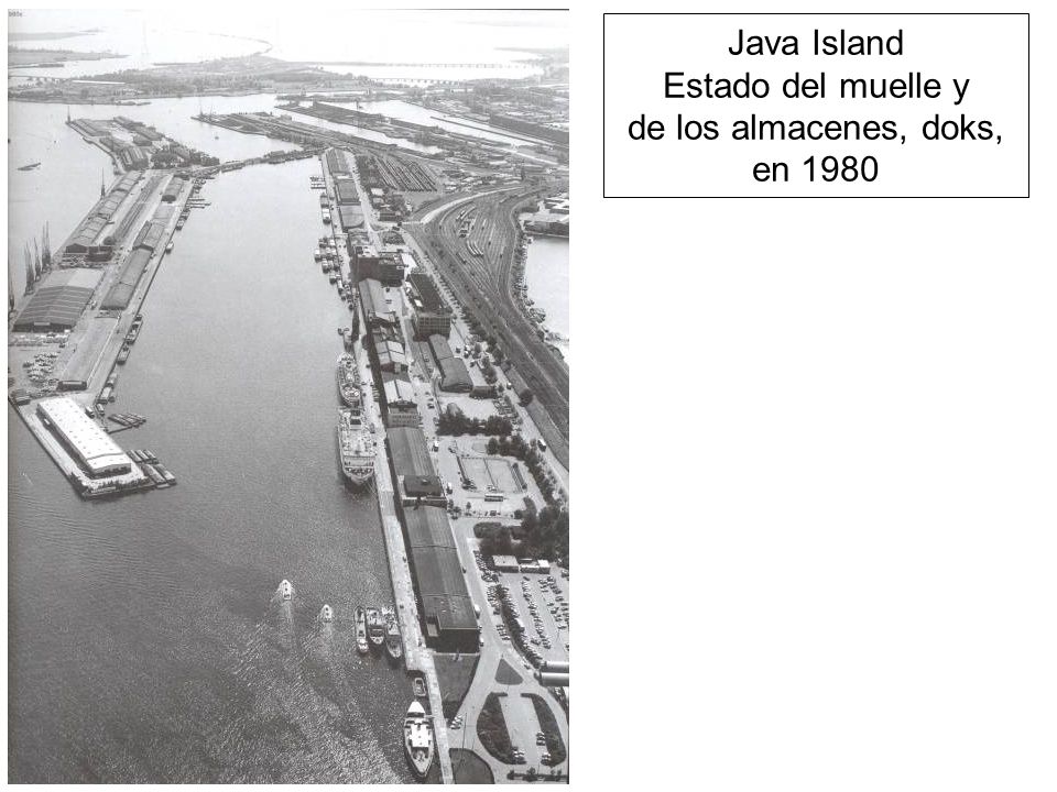 Java Island Estado del muelle y de los almacenes, doks, en 1980