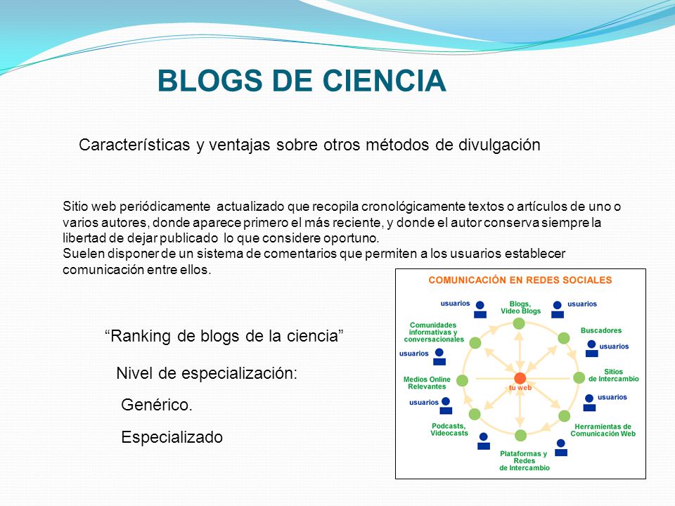 BLOGS DE CIENCIA Características y ventajas sobre otros métodos de divulgación.