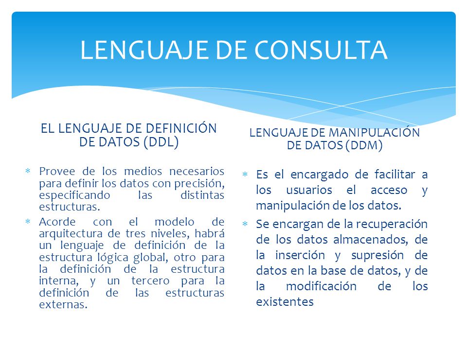 LENGUAJE DE CONSULTA EL LENGUAJE DE DEFINICIÓN DE DATOS (DDL)