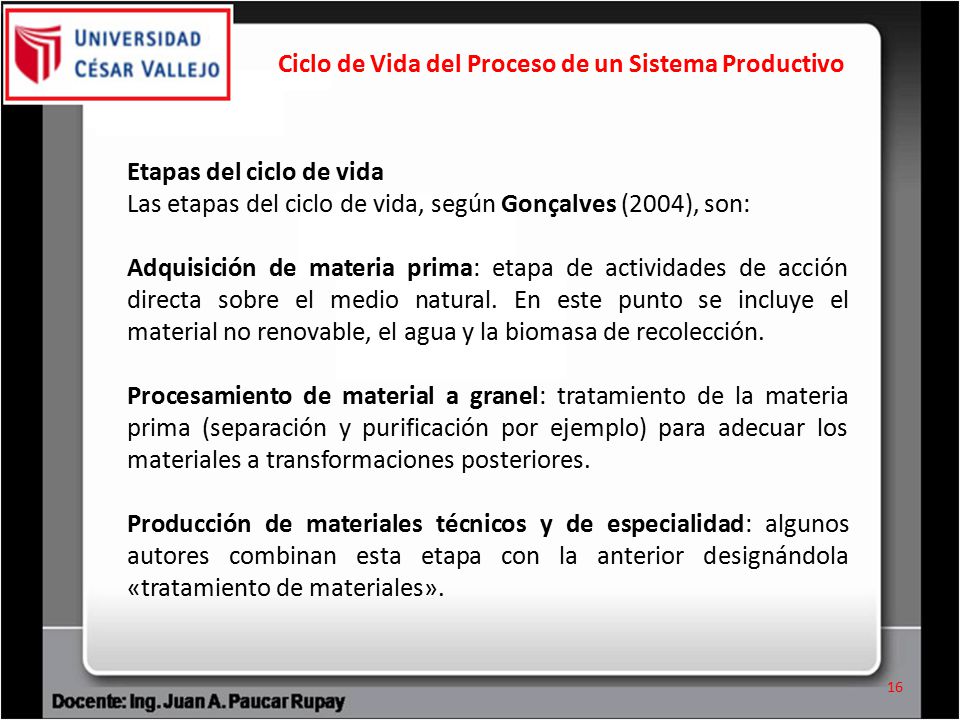 Ciclo de Vida del Proceso de un Sistema Productivo