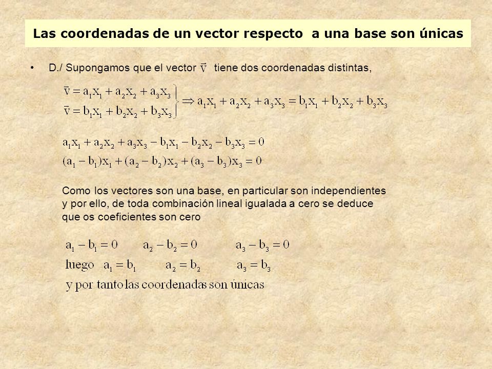 Las coordenadas de un vector respecto a una base son únicas