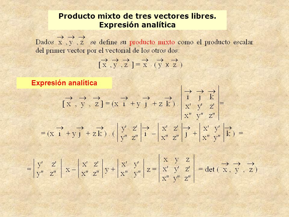 Producto mixto de tres vectores libres. Expresión analítica