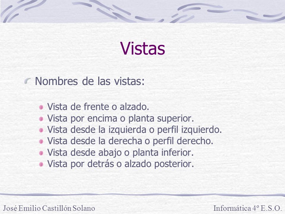 Vistas Nombres de las vistas: Vista de frente o alzado.