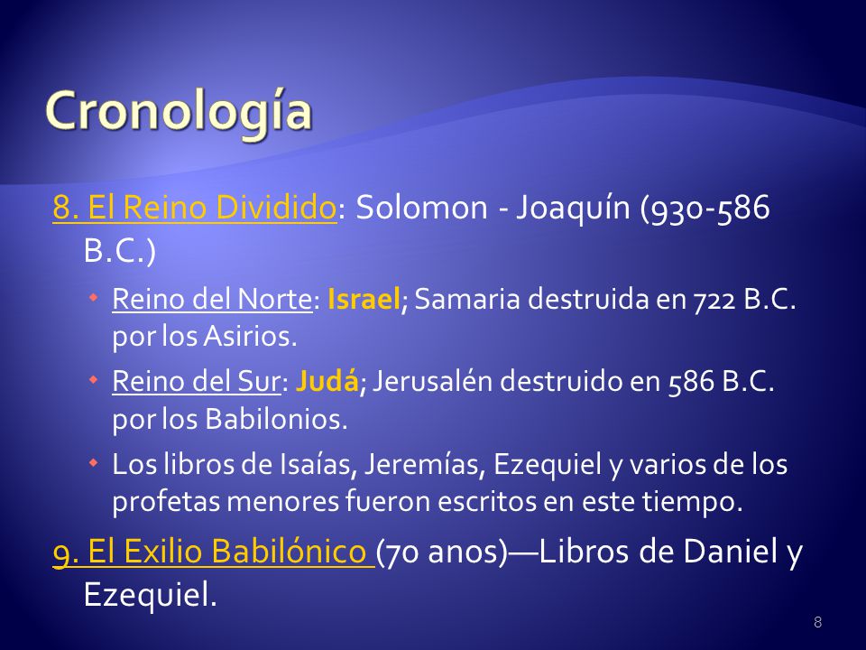 Cronología 8. El Reino Dividido: Solomon - Joaquín ( B.C.)