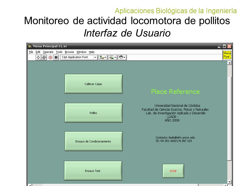 Monitoreo de actividad locomotora de pollitos Interfaz de Usuario