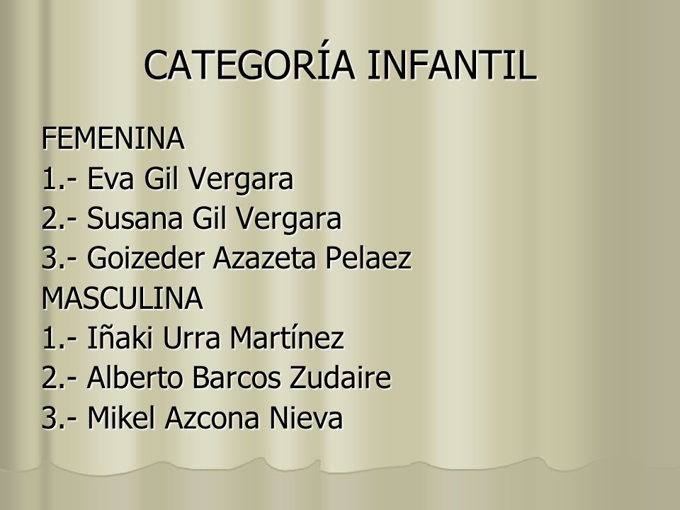 CATEGORÍA INFANTIL FEMENINA 1.- Eva Gil Vergara 2.- Susana Gil Vergara