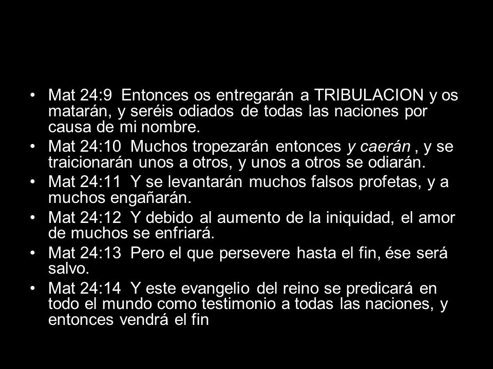 Mat 24:9 Entonces os entregarán a TRIBULACION y os matarán, y seréis odiados de todas las naciones por causa de mi nombre.
