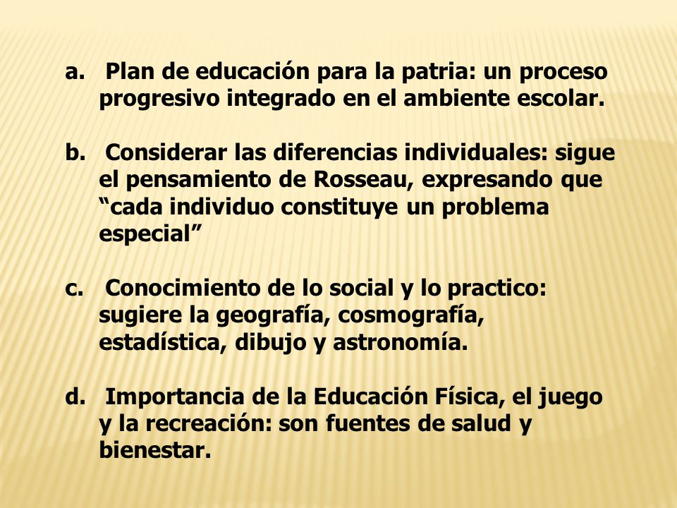 Plan de educación para la patria: un proceso progresivo integrado en el ambiente escolar.