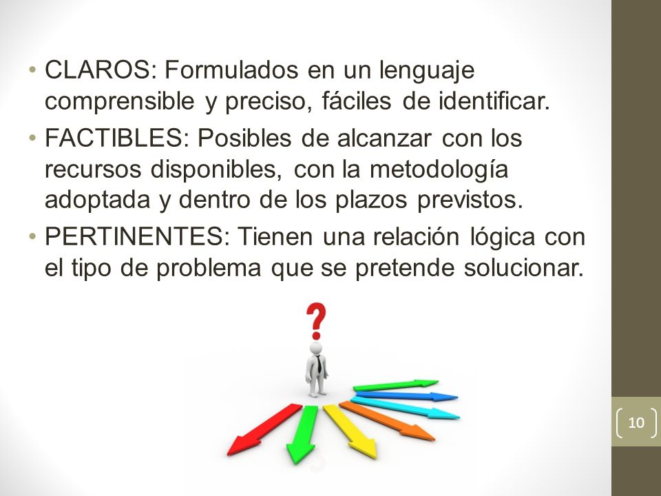CLAROS: Formulados en un lenguaje comprensible y preciso, fáciles de identificar.