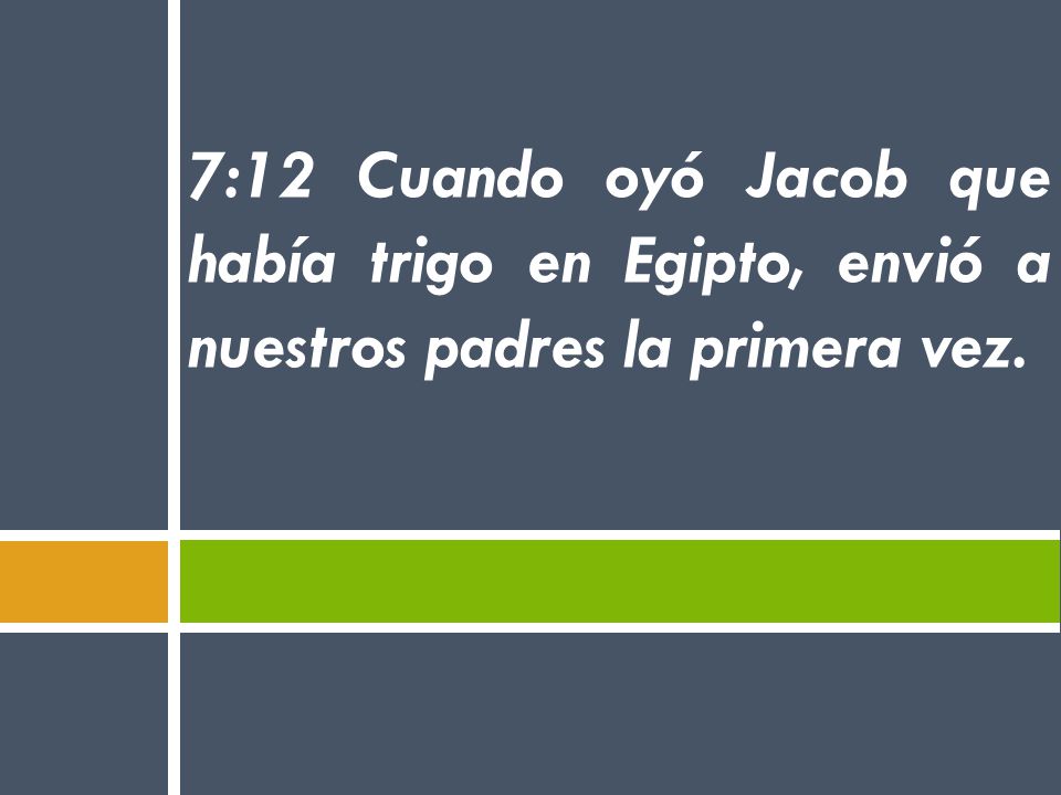 7:12 Cuando oyó Jacob que había trigo en Egipto, envió a nuestros padres la primera vez.